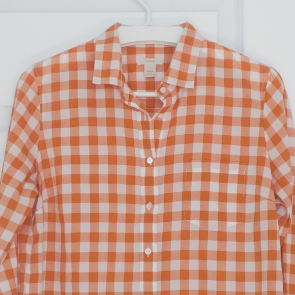 J.CREW white burnt orange plaid long sleeve button down shirt - Picture 6 of 10
